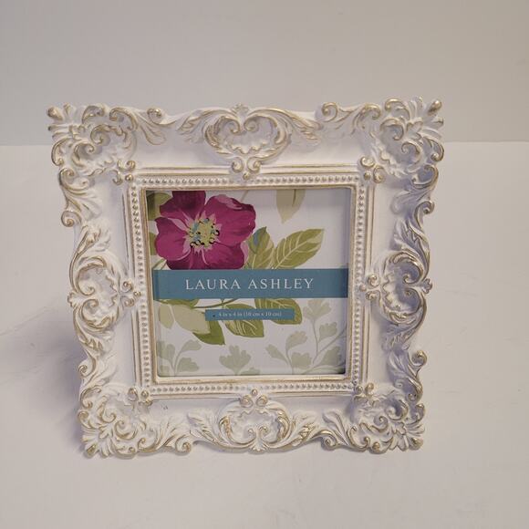 Laura Ashley White Gold Picture Frame Textured Resin 4 X 4 Baby Shower Bridal - Picture 2 of 6